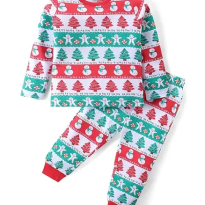 Babyhug Cotton Knit Full Sleeves Night Suit with Christmas Theme 2-3y