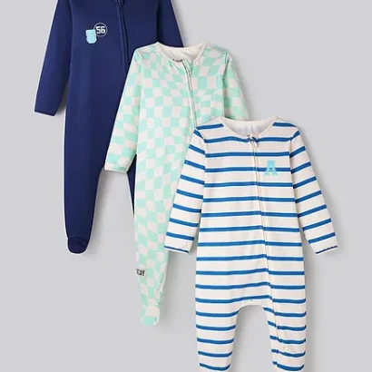 Bonfino 100% Cotton Full Sleeve Printed Sleepsuits (Pack of 3) - Multicolor 6-9m