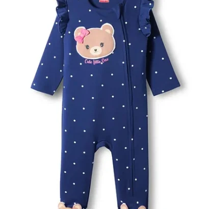 Babyhug Cotton Knit Full Sleeves Footed Sleepsuit With Bear Patch - Navy (9-12m)