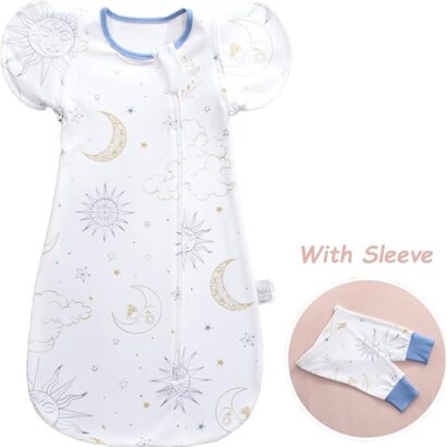 Baby Swaddle Wrap for Newborn Sleep Sack 100% Cotton Muslin Adjustable Sleepsack Transition Sleep Bag Wearable Blanket for 3-9 Months