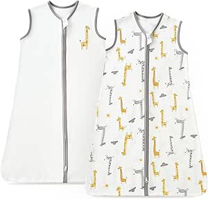 POSENPRO 2 Pack Sleep Sack, Unisex Sleeveless Cotton Wearable Blanket With 2 Way Zipper, All Season Soft Sleep Bag Suit for Baby Toddler - Giraffe