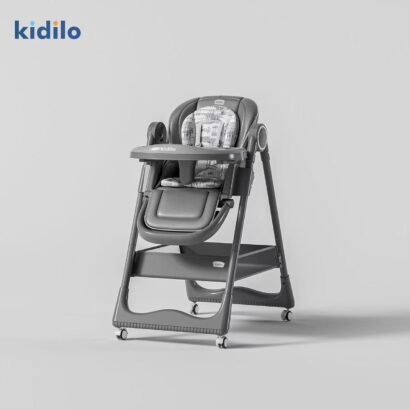 Adjustable feeding chair by Kidilo, 5-point Safety harness and lockable wheels.