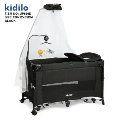Kidilo UP650D Baby Bed, Multifunctional bassinet and playpen, Height Adjustable and Portable, Black